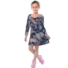 Autumn Leafs Kids  Long Sleeve Velvet Dress by Sparkle