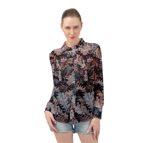 Autumn Leafs Long Sleeve Chiffon Shirt by Sparkle