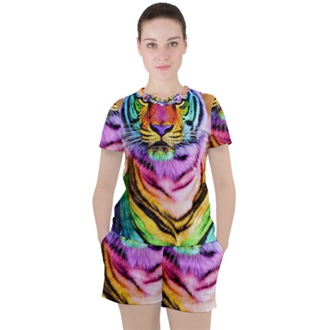 Rainbowtiger Women s Tee And Shorts Set by Sparkle