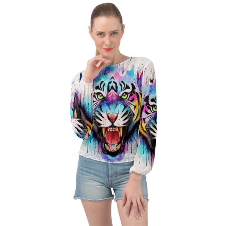 Butterflytiger Banded Bottom Chiffon Top