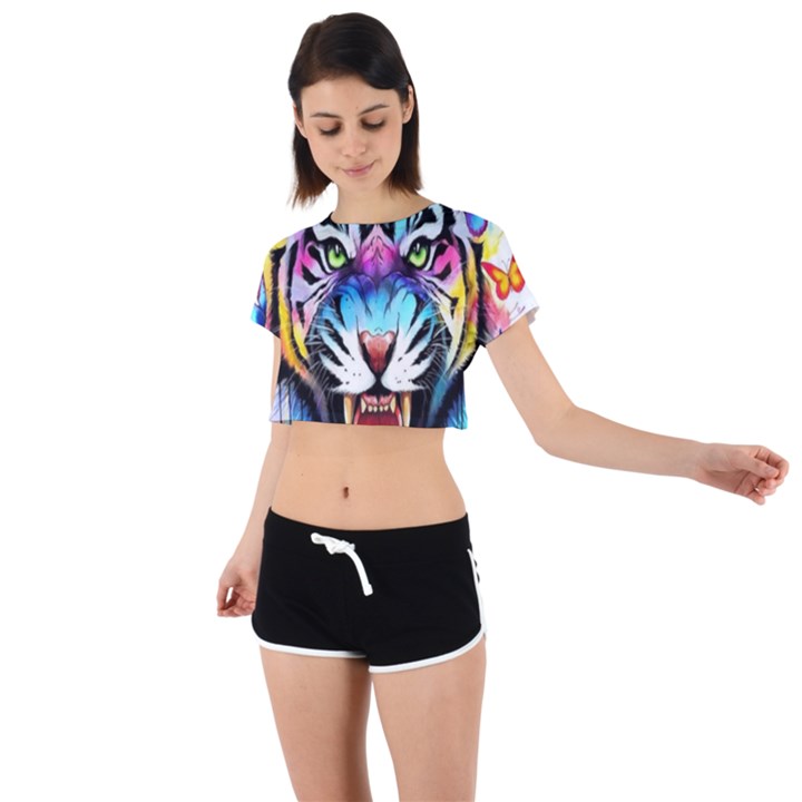 Butterflytiger Tie Back Short Sleeve Crop Tee