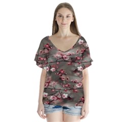 Realflowers V-neck Flutter Sleeve Top by Sparkle