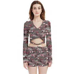 Realflowers Velvet Wrap Crop Top And Shorts Set by Sparkle