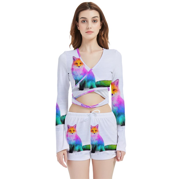 Rainbowfox Velvet Wrap Crop Top and Shorts Set