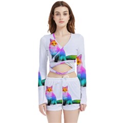 Rainbowfox Velvet Wrap Crop Top And Shorts Set