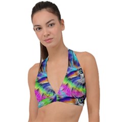 Rainbowcat Halter Plunge Bikini Top by Sparkle