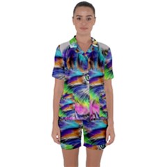 Rainbowcat Satin Short Sleeve Pyjamas Set by Sparkle