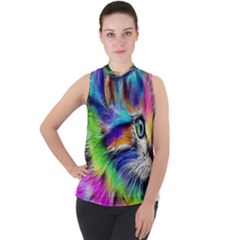 Rainbowcat Mock Neck Chiffon Sleeveless Top by Sparkle