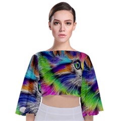 Rainbowcat Tie Back Butterfly Sleeve Chiffon Top by Sparkle