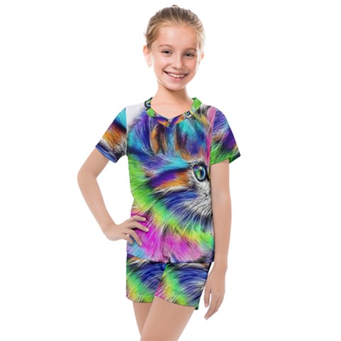 Rainbowcat Kids  Mesh Tee And Shorts Set by Sparkle