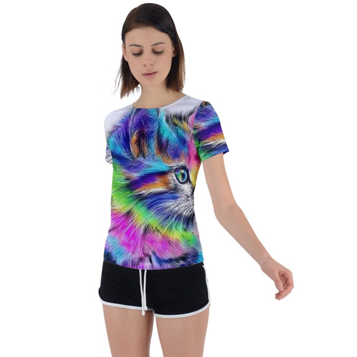 Rainbowcat Back Circle Cutout Sports Tee