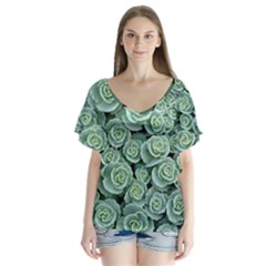 Realflowers V-neck Flutter Sleeve Top by Sparkle