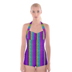 Glitter Strips Boyleg Halter Swimsuit  by Sparkle