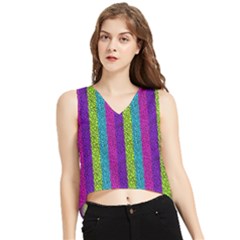 Glitter Strips V-neck Cropped Tank Top