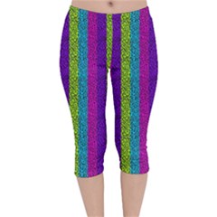 Glitter Strips Velvet Capri Leggings  by Sparkle