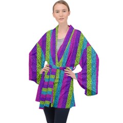 Glitter Strips Long Sleeve Velvet Kimono  by Sparkle