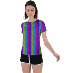 Glitter Strips Back Circle Cutout Sports Tee