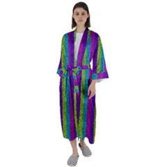 Glitter Strips Maxi Satin Kimono