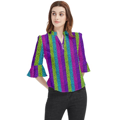 Glitter Strips Loose Horn Sleeve Chiffon Blouse by Sparkle