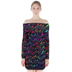 Rainbowwaves Long Sleeve Off Shoulder Dress by Sparkle