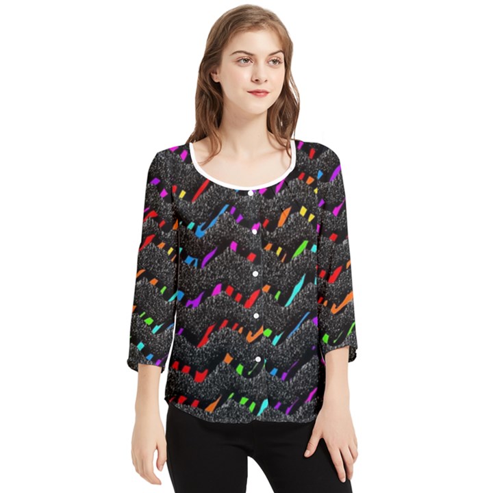 Rainbowwaves Chiffon Quarter Sleeve Blouse