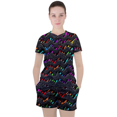 Rainbowwaves Women s Tee And Shorts Set by Sparkle