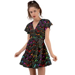 Rainbowwaves Flutter Sleeve Wrap Dress by Sparkle