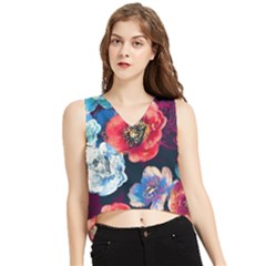 Flowers Pattern V-neck Cropped Tank Top