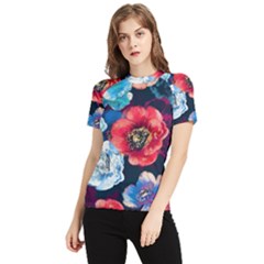 Flowers Pattern Women s Short Sleeve Rash Guard by Sparkle