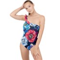 Flowers Pattern Frilly One Shoulder Swimsuit View1