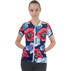 Flowers Pattern Short Sleeve Zip Up Jacket by Sparkle