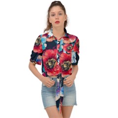 Flowers Pattern Tie Front Shirt  by Sparkle