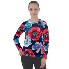 Flowers Pattern Women s Long Sleeve Raglan Tee