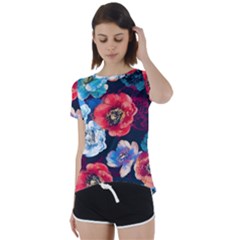 Flowers Pattern Short Sleeve Foldover Tee by Sparkle