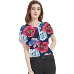 Flowers Pattern Butterfly Chiffon Blouse