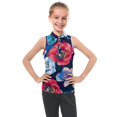 Flowers Pattern Kids  Sleeveless Polo Tee by Sparkle