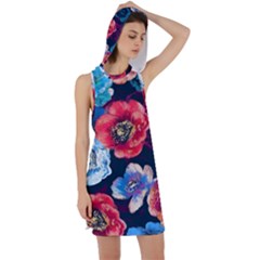 Flowers Pattern Racer Back Hoodie Dress