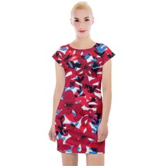 Handpaint Flowers Cap Sleeve Bodycon Dress by Sparkle