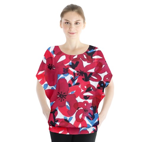 Handpaint Flowers Batwing Chiffon Blouse by Sparkle