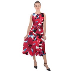 Handpaint Flowers Midi Tie-back Chiffon Dress by Sparkle