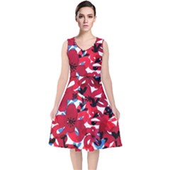 Handpaint Flowers V-neck Midi Sleeveless Dress  by Sparkle