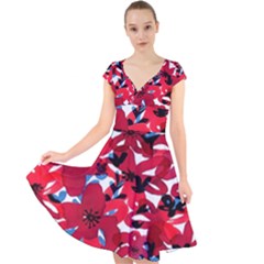 Handpaint Flowers Cap Sleeve Front Wrap Midi Dress by Sparkle