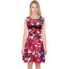 Handpaint Flowers Capsleeve Midi Dress by Sparkle