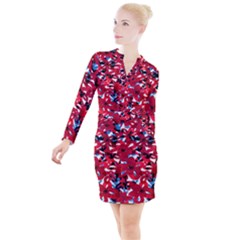 Handpaint Flowers Button Long Sleeve Dress by Sparkle