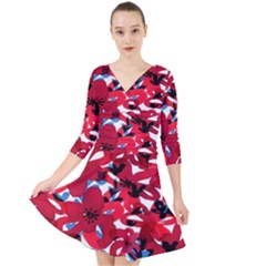 Handpaint Flowers Quarter Sleeve Front Wrap Dress by Sparkle