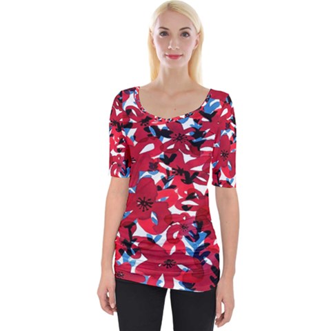 Handpaint Flowers Wide Neckline Tee by Sparkle