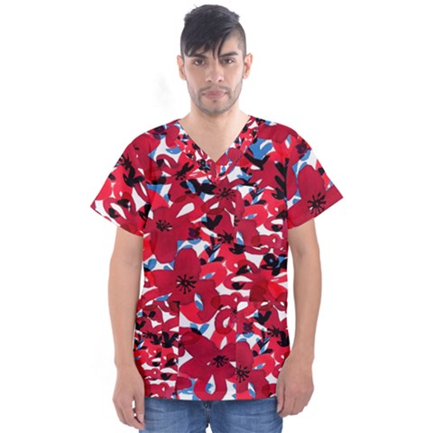 Handpaint Flowers Men s V-neck Scrub Top by Sparkle