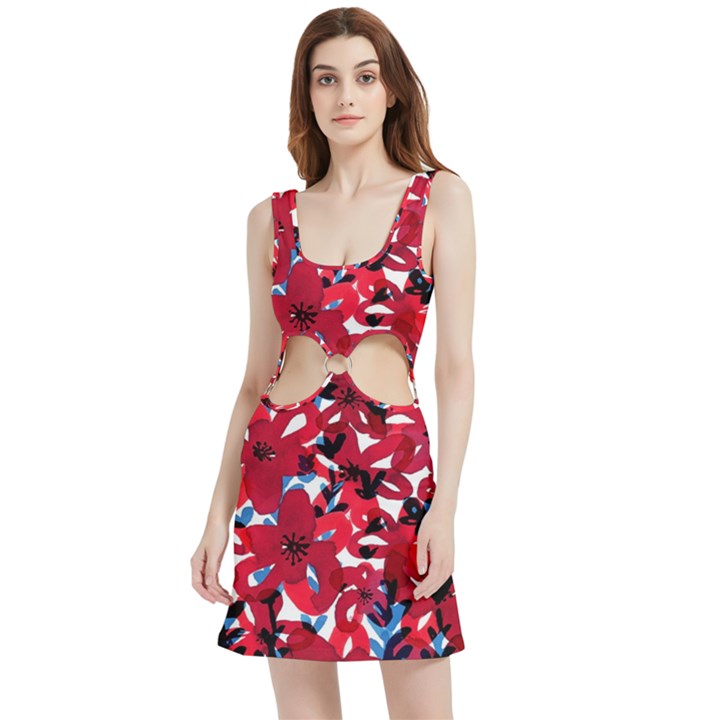 Handpaint Flowers Velvet Cutout Dress