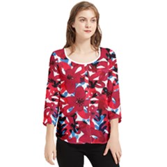 Handpaint Flowers Chiffon Quarter Sleeve Blouse by Sparkle