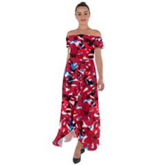 Handpaint Flowers Off Shoulder Open Front Chiffon Dress by Sparkle